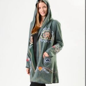Paparazzi Green embroidered Hooded Cardigan XL